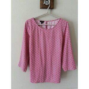 Talbots Womens Size M Pink White Floral Top Tie Back 3/4 Sleeve Side Zip